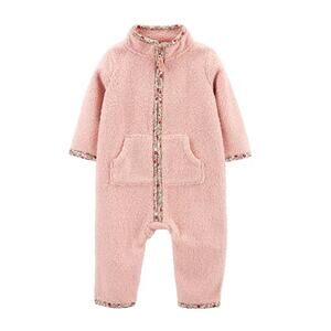 NWT Carter's Baby Girl Pink W/ Floral TrimZip-Up Sherpa Jumpsuit - SIZE 6M